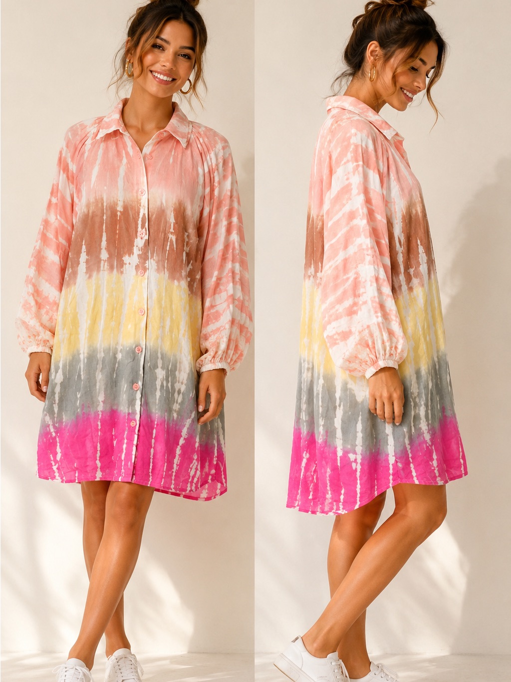 0075. $153 Retail - Young Fabulous & Broke Tyedye Button Up Dress